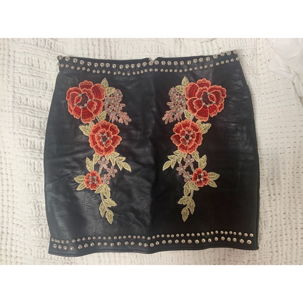 Romeo & Juliet Leather Studded Floral Mini Skirt